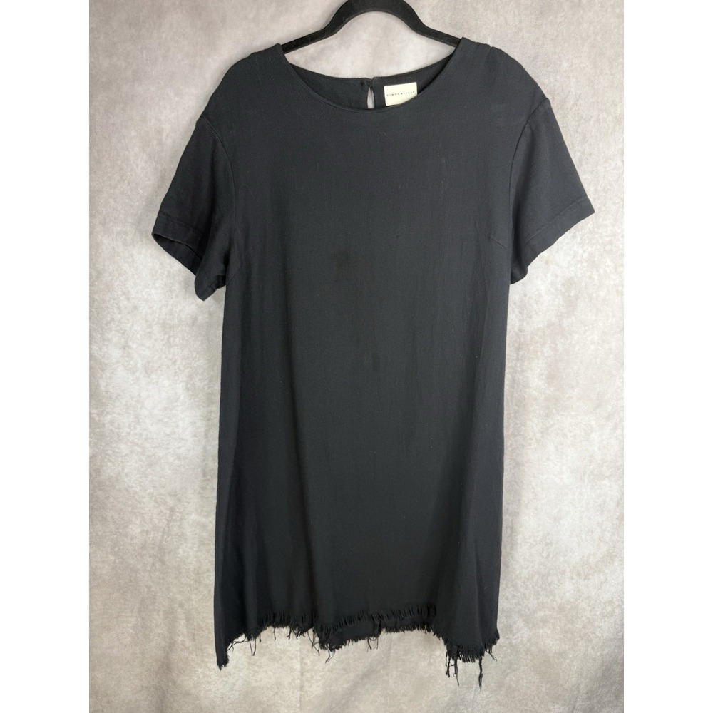 Simon Miller Frayed Cotton Short Sleeve Tunic Shift Dress In Black Women's Sz 2